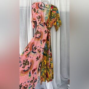 FARM Rio Birds In The Wild Wrap Maxi Dress – Multicolor Boho Tropical – Size M